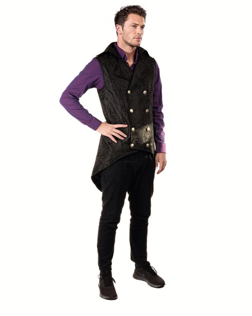 SiaLinda for Men: Langweste Aki, Jacquard, Frack Weste, Brokat schwarz - SiaLinda.com